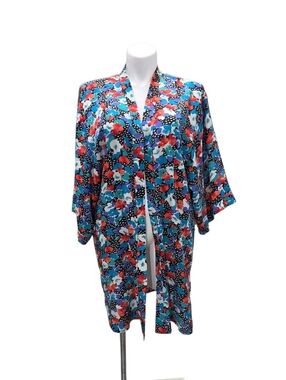 Vintage MG OS Floral Multicolor Lightweight Women’s Kimono Red Blue Black